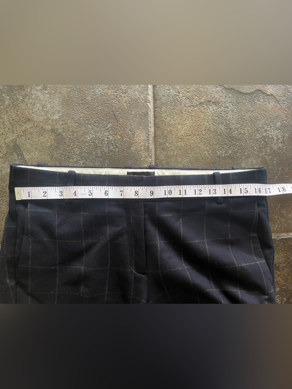 Theory Straight Trouser Navy Windowpane Knit Pants Size 8 Stretch Career Office - Picture 7 of 10